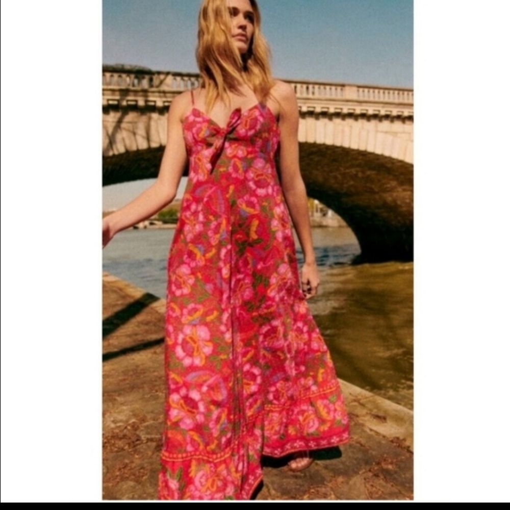 FARM Rio Hot Pink Paisley Tie-Front Maxi Dress